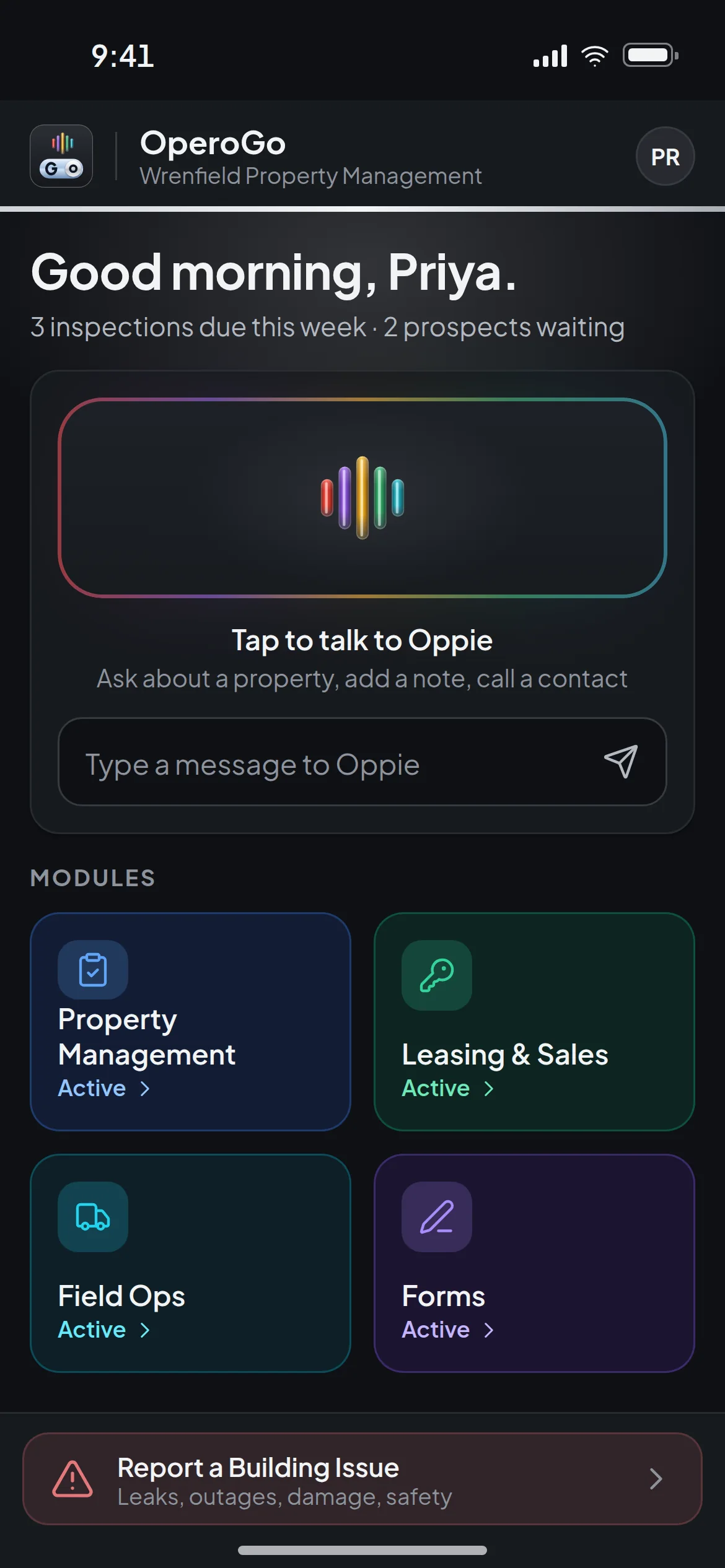 The Home screen of OperoGo.