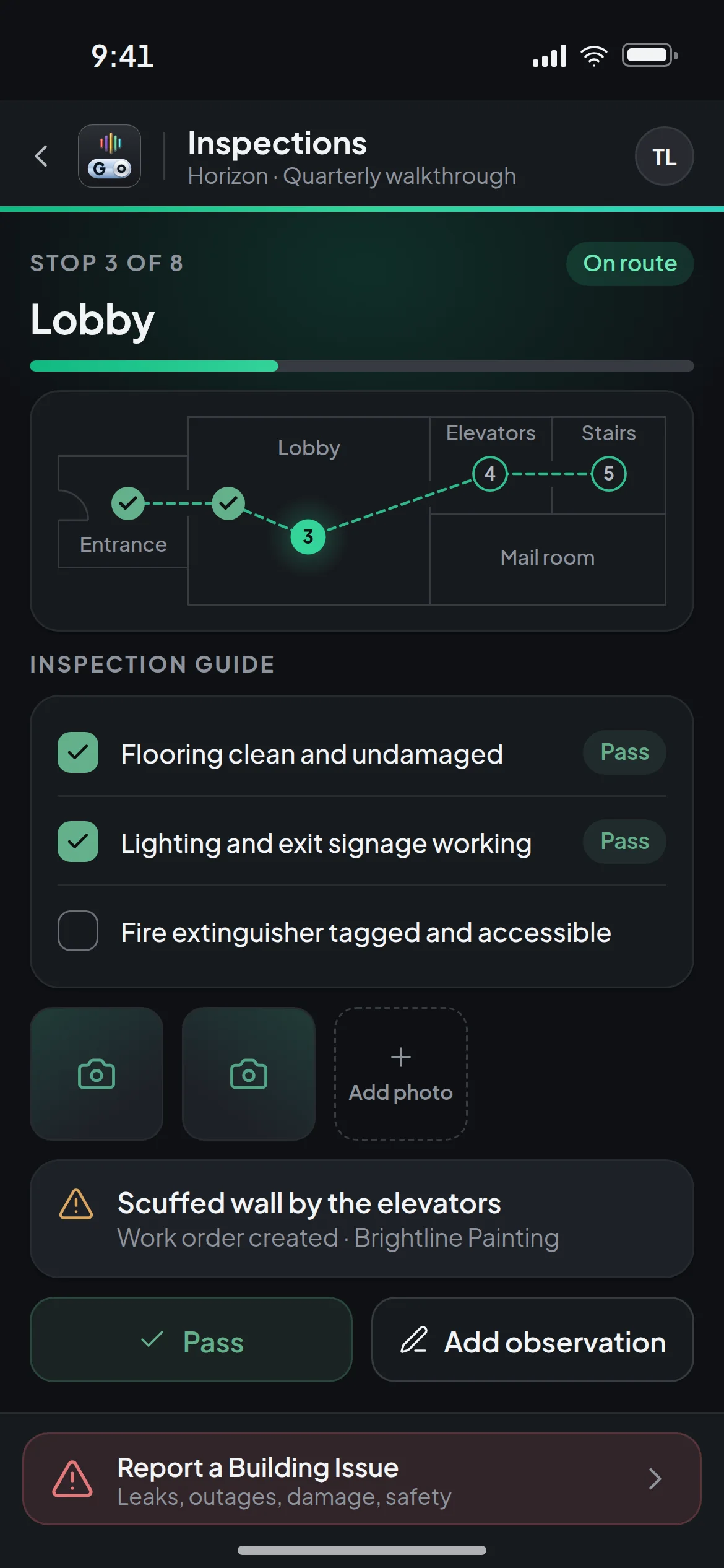The Guided inspection screen of OperoGo.